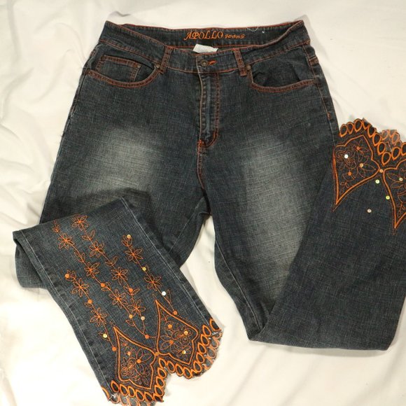 APOLLO JEANS Washed Denim Flared Bottom Jeans Sz 13/14 - Picture 6 of 16